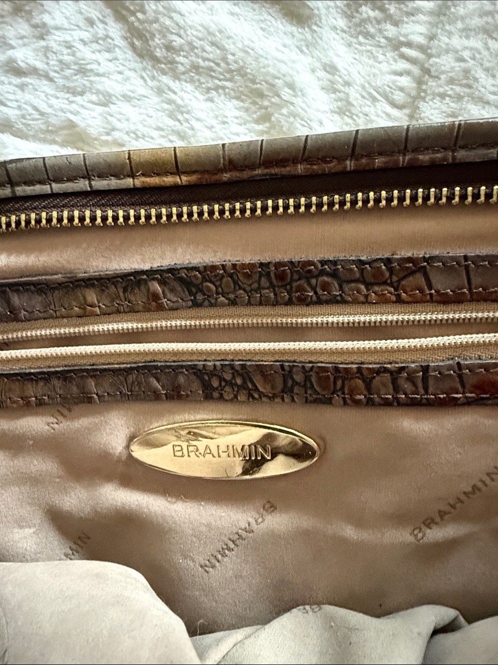 Brahmin Medium Asher Tote Pecan Melbourne Croc Embossed Leather Shoulder Bag - Picture 4 of 16
